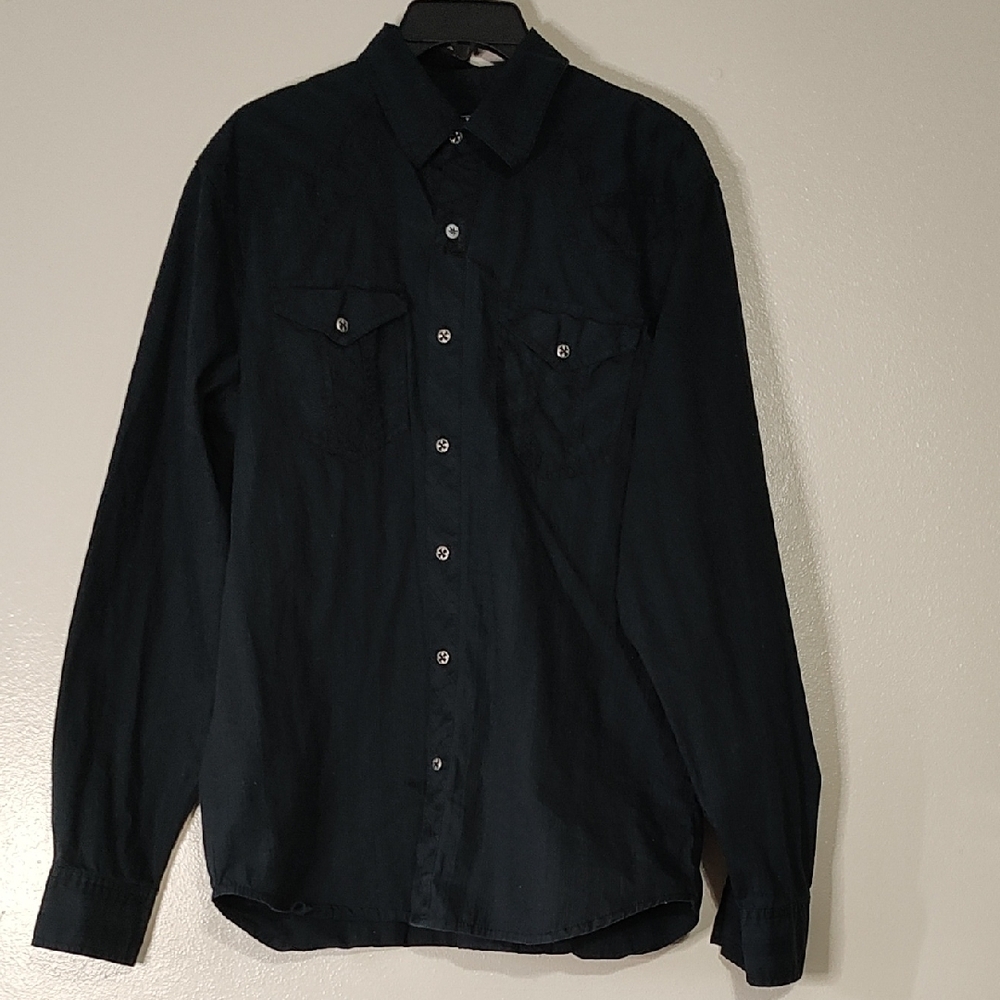 Affliction Black Premium Cross Men's Black Button-Up Shirt Size L